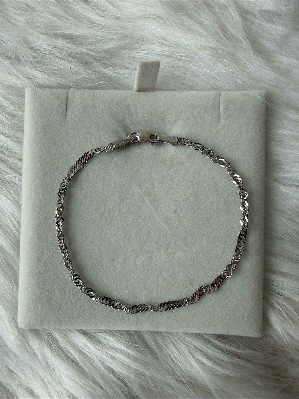 Vintage Solid 14k White Gold Diamond-Cut Curb Link Bracelet - 7.5" - Picture 4 of 5